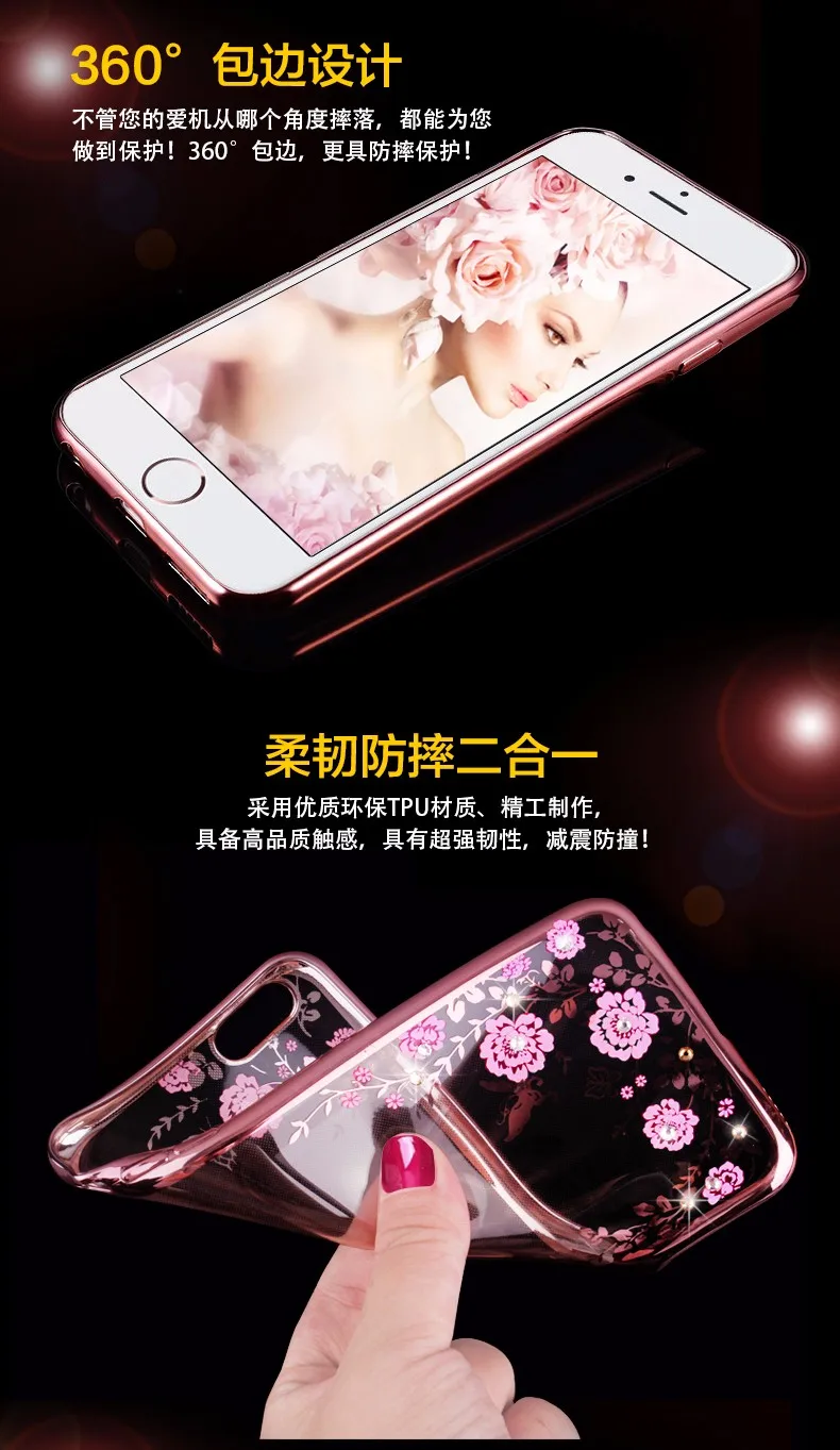 Kerzzil Bling Diamond цветочный держатель чехол для телефона для iPhone 7 6 6S Plus мягкий TPU прозрачный чехол для iPhone X XR XS Max 8 7 Plus 5 SE