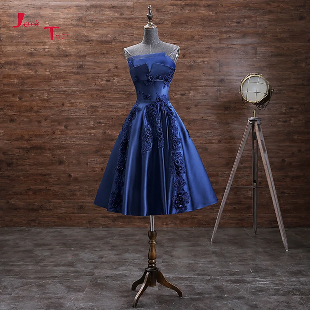 

Jark Tozr 2019 New Arrive Sweetheart Neck Lace Up Appliques Flowers Blue Red Pink Burgundy Satin Party Cocktail Dresses