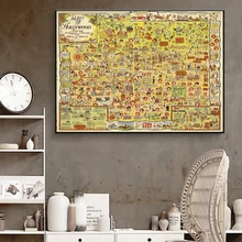 1928 América Hollywood divertido mapa Vintage mapas lienzo pinturas Retro Kraft carteles pared pegatinas hogar Decoración familia regalo