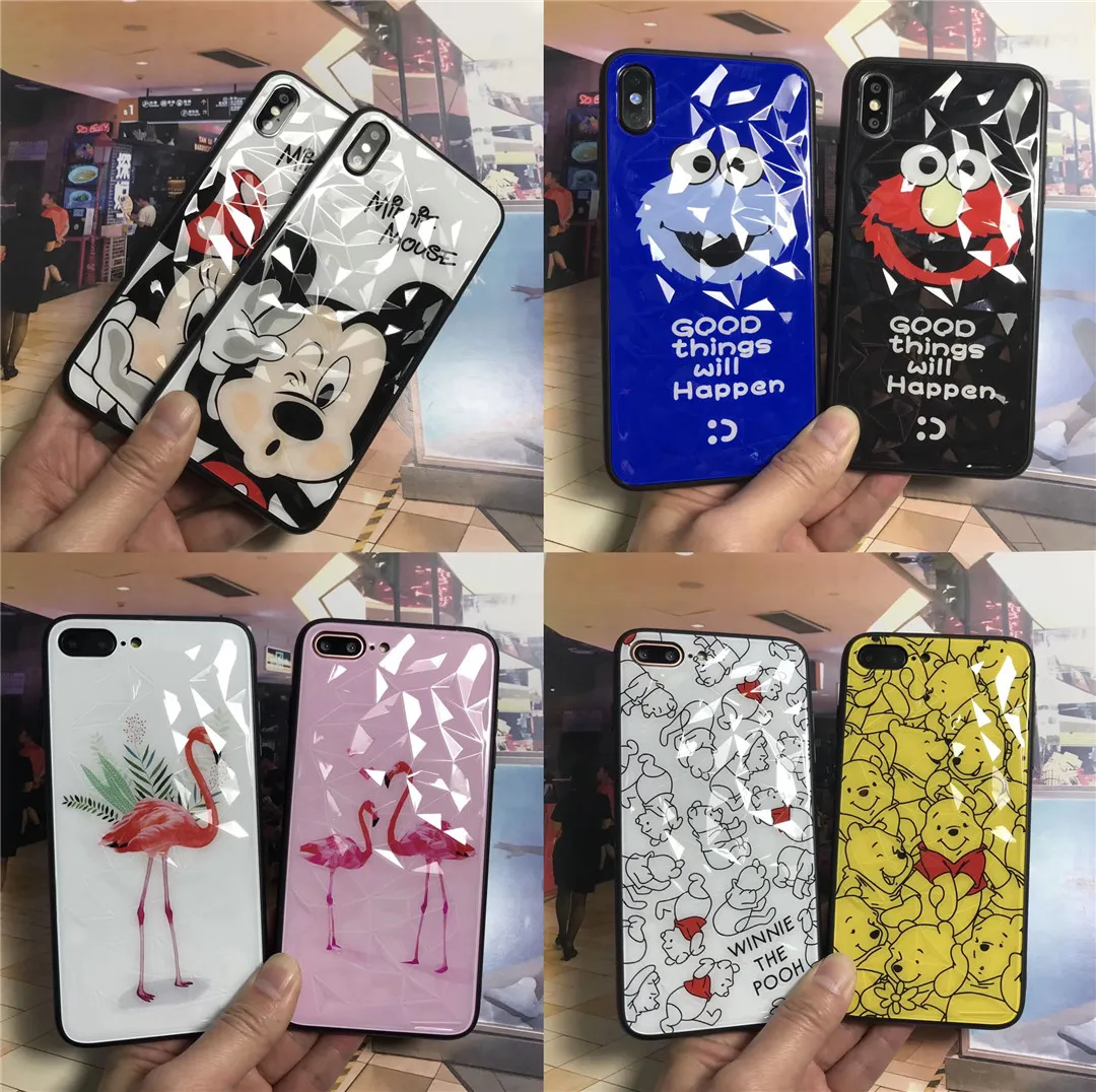 Cute Cartoon diamond shell Winnie Pooh Pikacus Case For iPhone X Xs Max Xr 10 7 8 6 6s Plus Flamingo Sesame Street Cover |