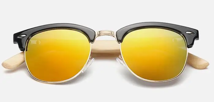 Мужские Роскошные брендовые солнцезащитные очки без оправы линзы поликарбонатные зеркальные очки бамбуковая оправа классические Звездные стильные ретро очки мужские модные очки - Цвет линз: Gold
