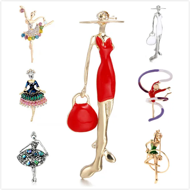 

New Enamel Angel Plane Scissors Pencil Gymnastics Ballet Dancer Women Lady Brooches Girl Brooch Pins Christmas Gift