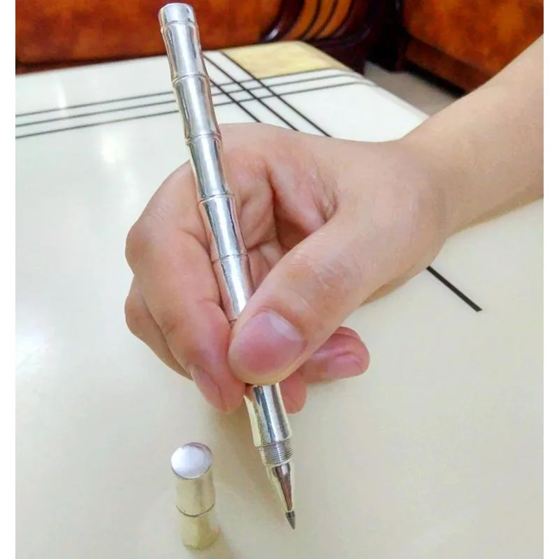 a pen Ручной работы в форме бамбука S925 Серебряный гель ручка твердый портативный карманный съемный металлический знак тактическая ручка Самозащита EDC инструмент - Цвет: a pen