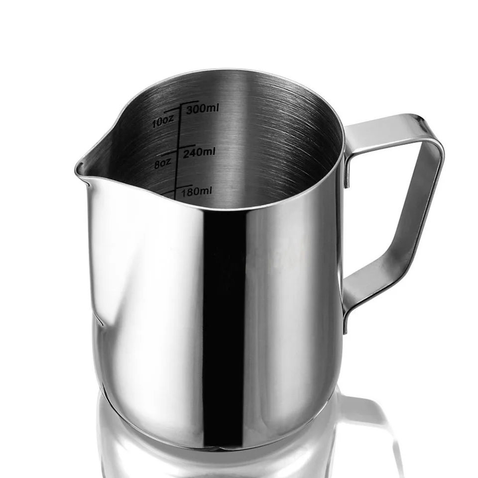FINDKING Stainless Steel Frothing Pitcher Milk Pitcher 10 oz with Measurement Marks,Perfect for Espresso Machines, Milk Frothers
