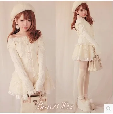 

Princess sweet lolita blouse BoBON21 Exclusive design Two wear Pull the shoulder bow princess knitting blouse T1141