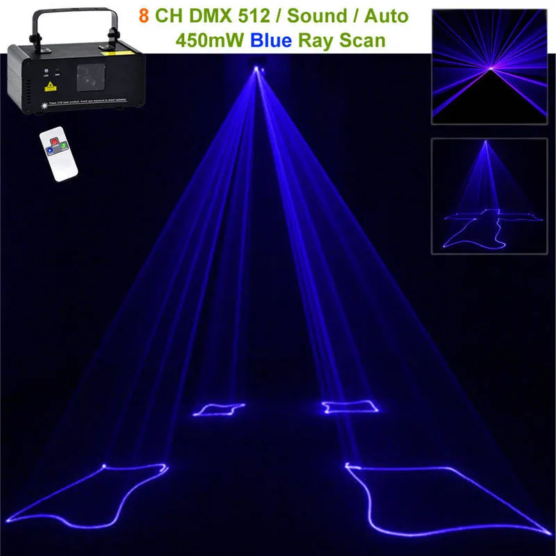 Мини 450 МВт синий луч лазерный DPSS сценическое освещение сканер беспроводной пульт 8 CH DMX DJ домашние вечерние дискотеки шоу проектор огни B450