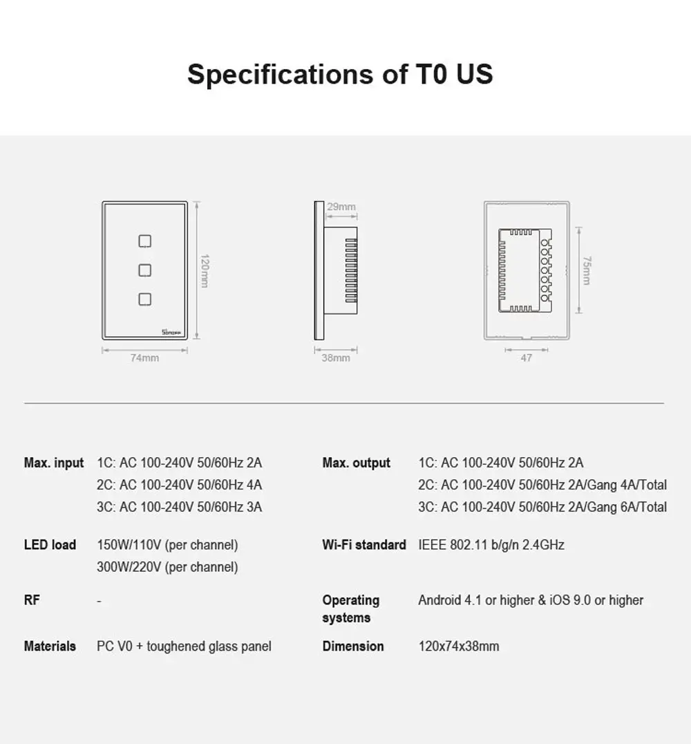 SONOFF T0US TX Wifi Smart Wall Light Switch Timer 1/2/3 Gang Support Voice/APP/Touch Control Works With Alexa Google Home IFTTT