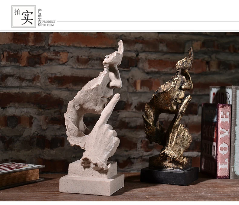 Nordic Abstract Sculpture Figurine Ornaments Silence Is Gold Office Home Decoration Accessories Modern Art Resin Decoration