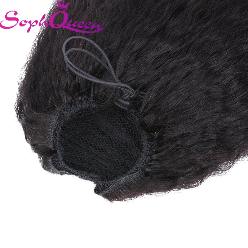 

Brazilian Human Hair Drawstring Ponytail Kinky Straight Clip In Hair Extensions Natural Color Non Remy Human Hair Ponytail