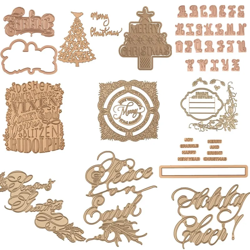 

Christmas Tree Flower Letter Hot Foil Plate Stencils for DIY Scrapbooking Photo Album Decor Embossing Cards Crafts Die Cut