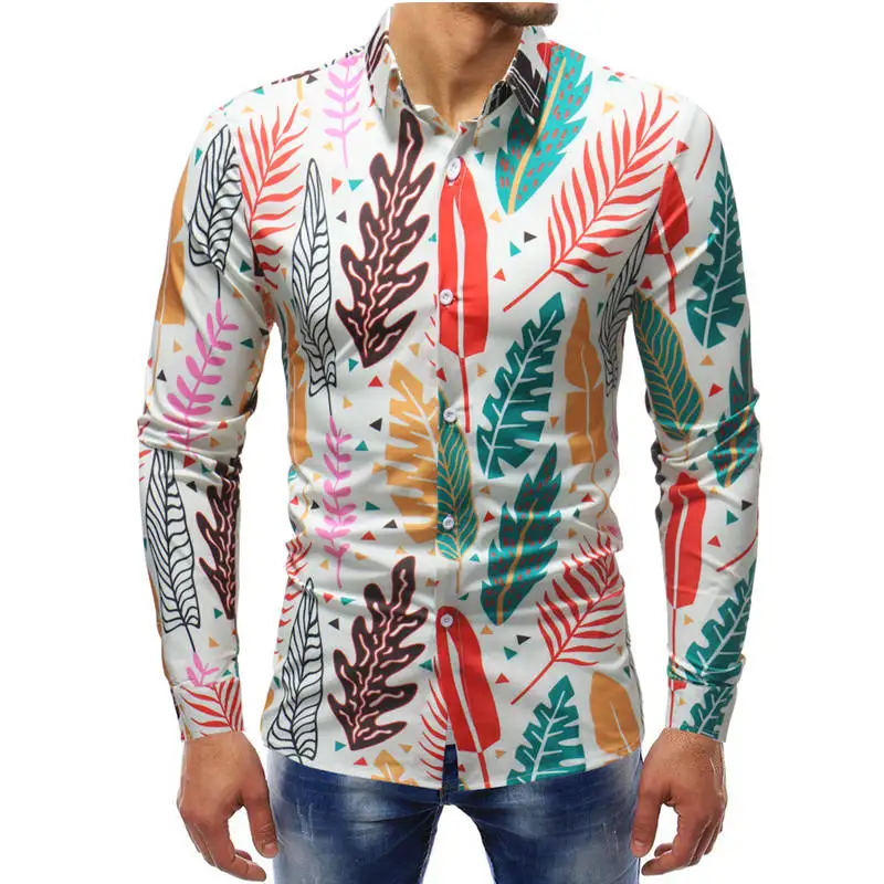 متعددة الألوان عارضة قميص الرجال 2018 الخريف طويلة الأكمام ملابس للرجال قميص الذكور زائد حجم الأزياء الأزهار قمصان 5XL-M