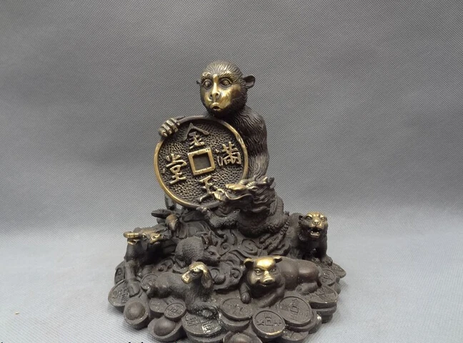 

wholesale factory 8" Chinese Year Zodiac Bronze YuanBao Coin Dragon Snake Horse Monkey Statue