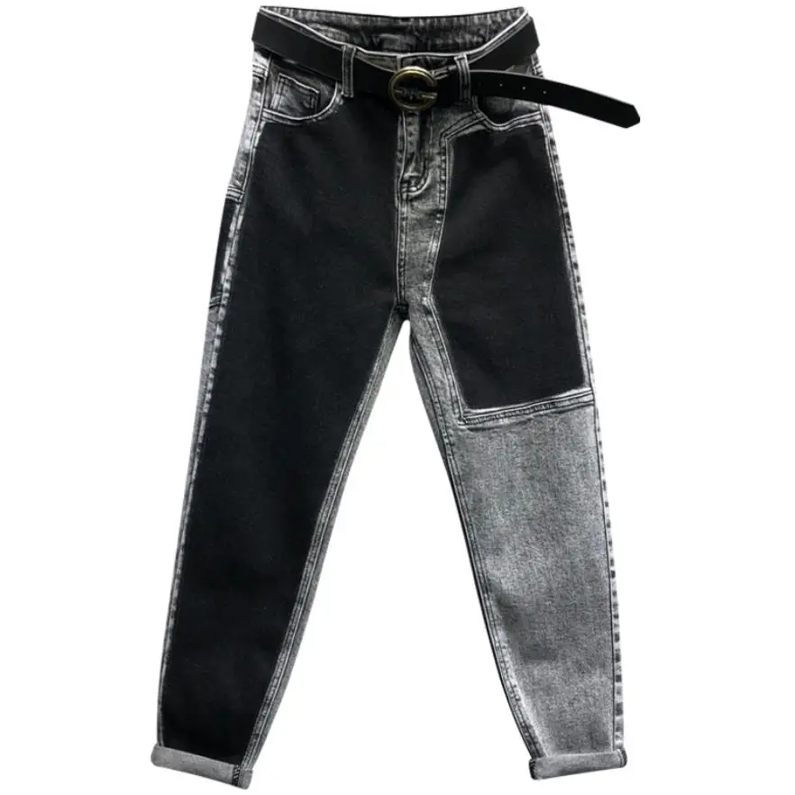 

2019 spring fashion women AB face stitching jeans feet harem pants ankle length plus size 26-31!