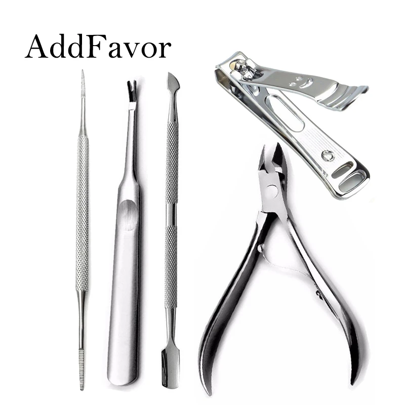 

Addfavor Nail Art Manicure Tools Kits Stainless Steel Cuticle Spoon Pusher Nippers Trimmer Clipper Ingrown Toe Correction File