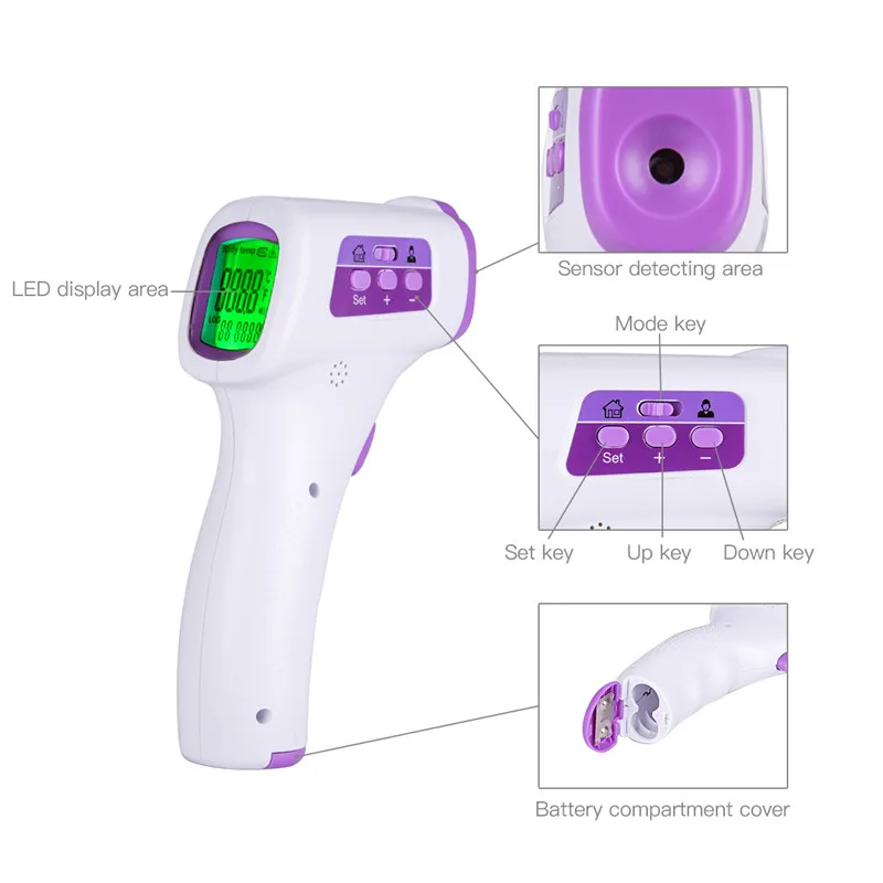 

Multifunction Infrared Non-contact Forehead Thermometer Baby Adult Body Medical Temperature Monitor With 3-Color LCD Backlight