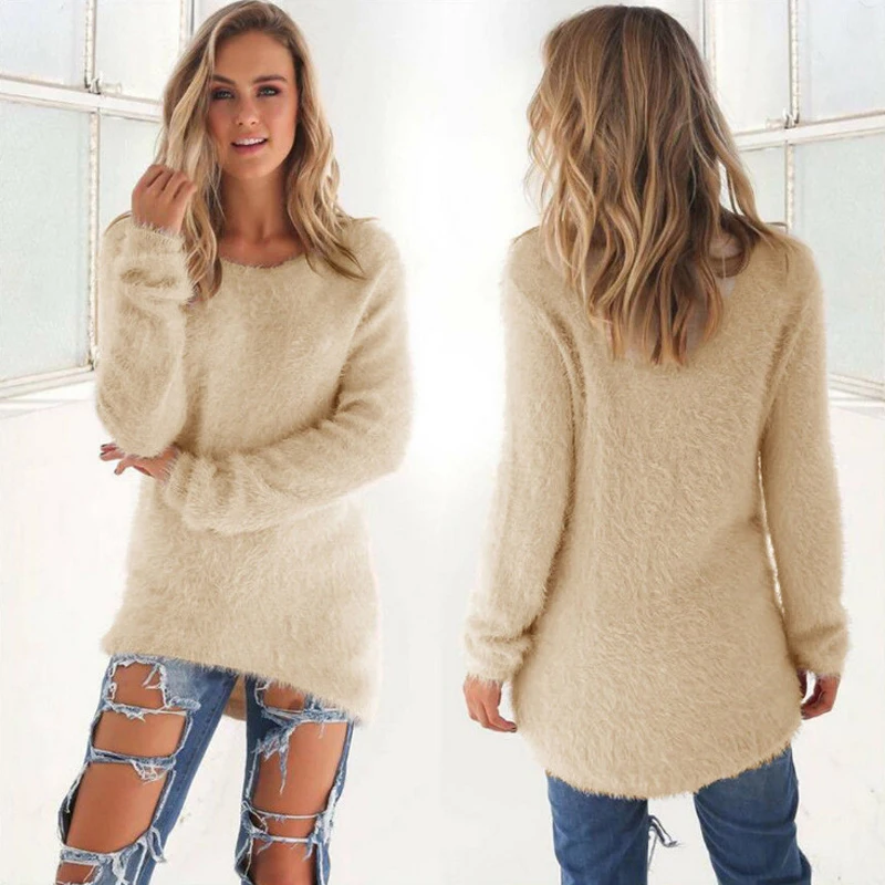 

Autumn Winter Women's O-Neck sweater female hedging loose pullover casual solid sweater women sueter mujer invierno 2019