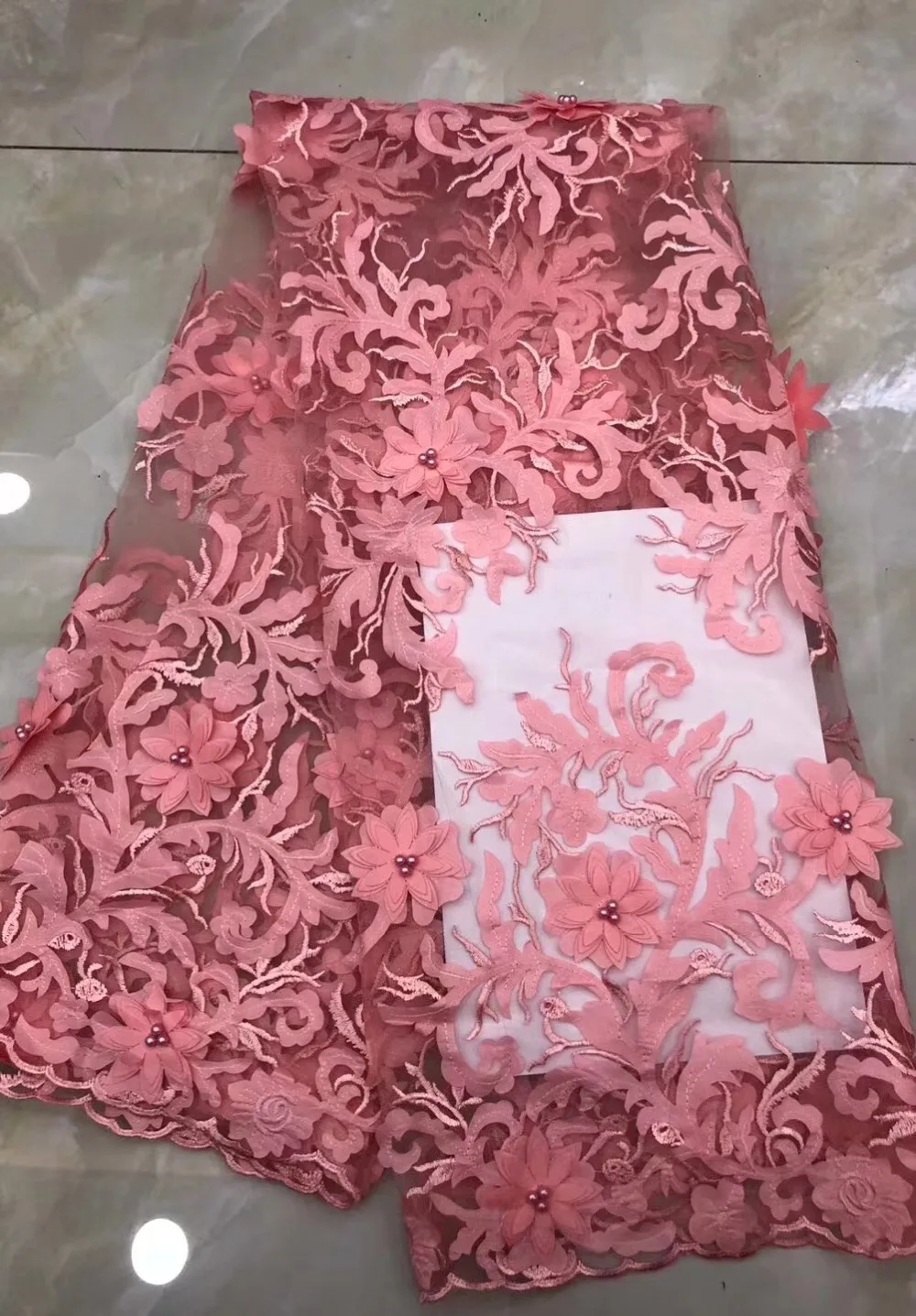 

3D Lace Fabric With Flowers, Bridal Lace Fabric, French Lace Fabric For Haute Couture Dress, Mesh Lace Fabric With 3D Flowers