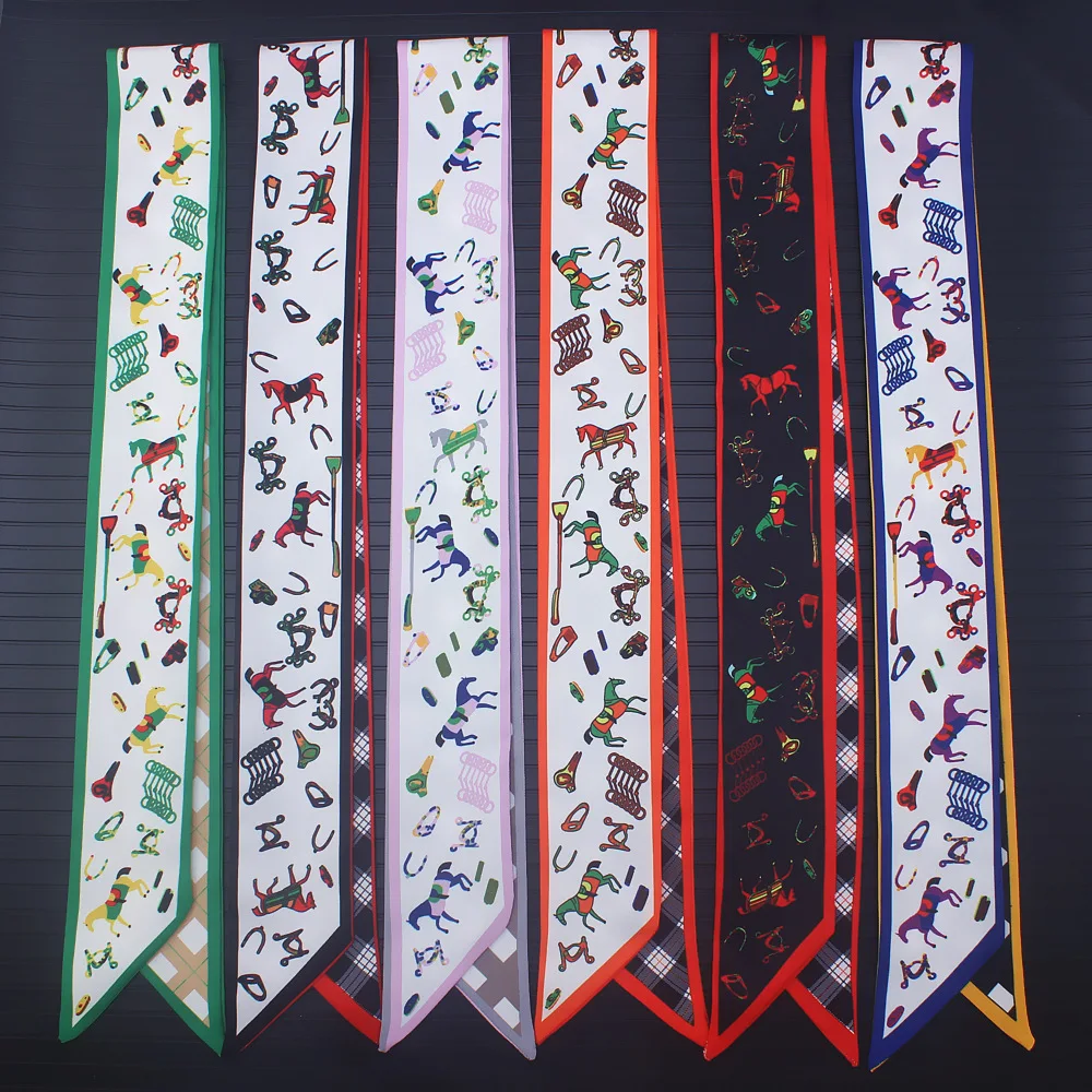 Luxury Brand Horse Twill Silk Small Women Fashion Scarf Hair Bags Handle Tie Multifunction Hand Ribbon Scarf Double Faced M328 Luxury Brand Horse Twill Silk Small Women Fashion Scarf Hair Bags Handle Tie Multifunction Hand Ribbon Scarf Double Faced M328