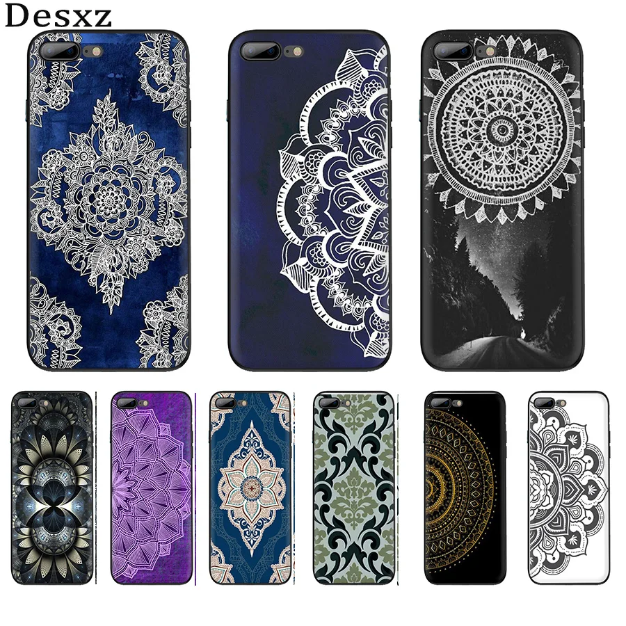 

Desxz Blue Totem Mandala Flower Black TPU Case For iPhone 6 6s 7 8 Plus XR XS Max X SE 5 5S Protection Cover