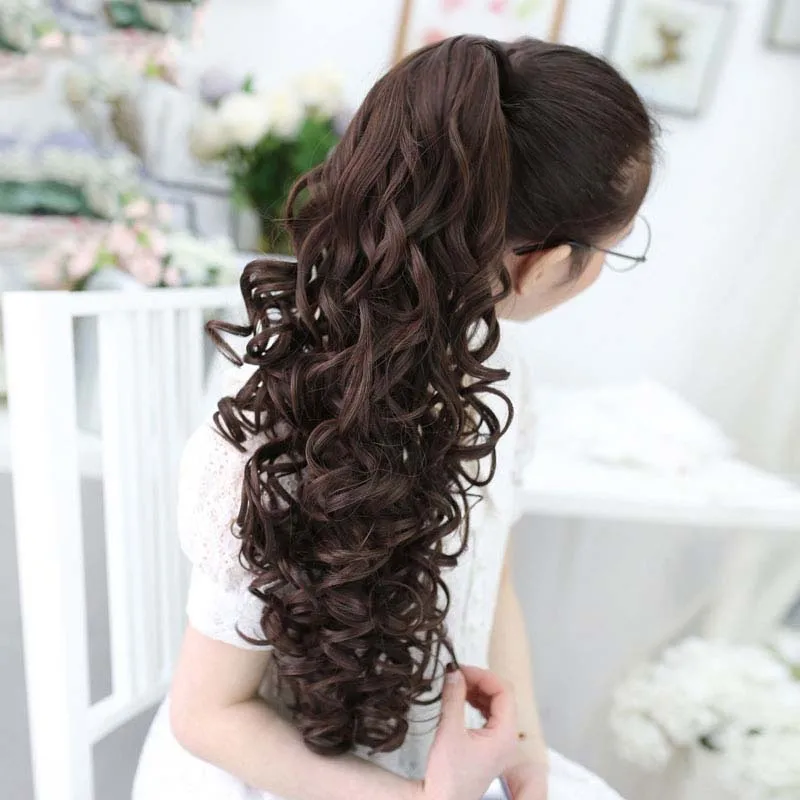 SHANGKE 24'' Long Kinky Curly Hair Pieces Ponytail Natural Clip In On Hair Extensions Flip In Fake Hair Tail Long Clip Ponytail
