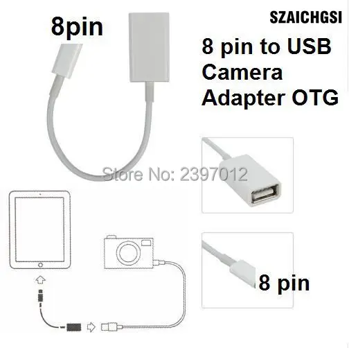 Szaichgsi 8 Pin Male To Usb Female Otg Adapter 8pin Cable For Iphone7 6
