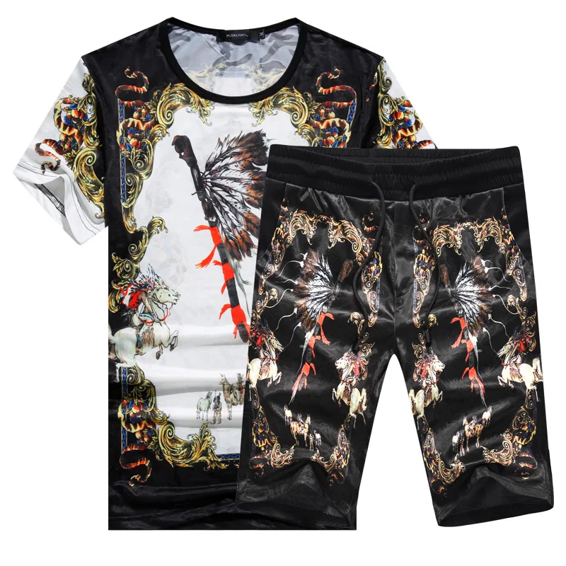 

Summer Casual T-shirt+Shorts Two-piece Men's Sportswear Set Men Print Tracksuit Fashion 2019 Plus size M-7XL T-shirt Shorts Set