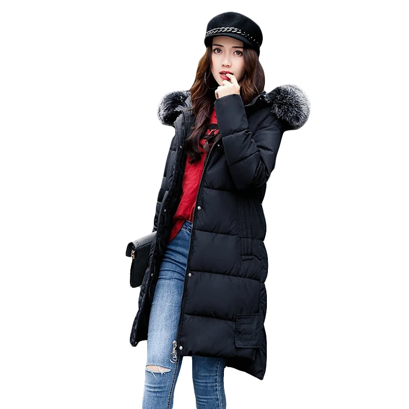 Vintage Paint Print Women Parkas Coat Fur Collar Solid Color Thick