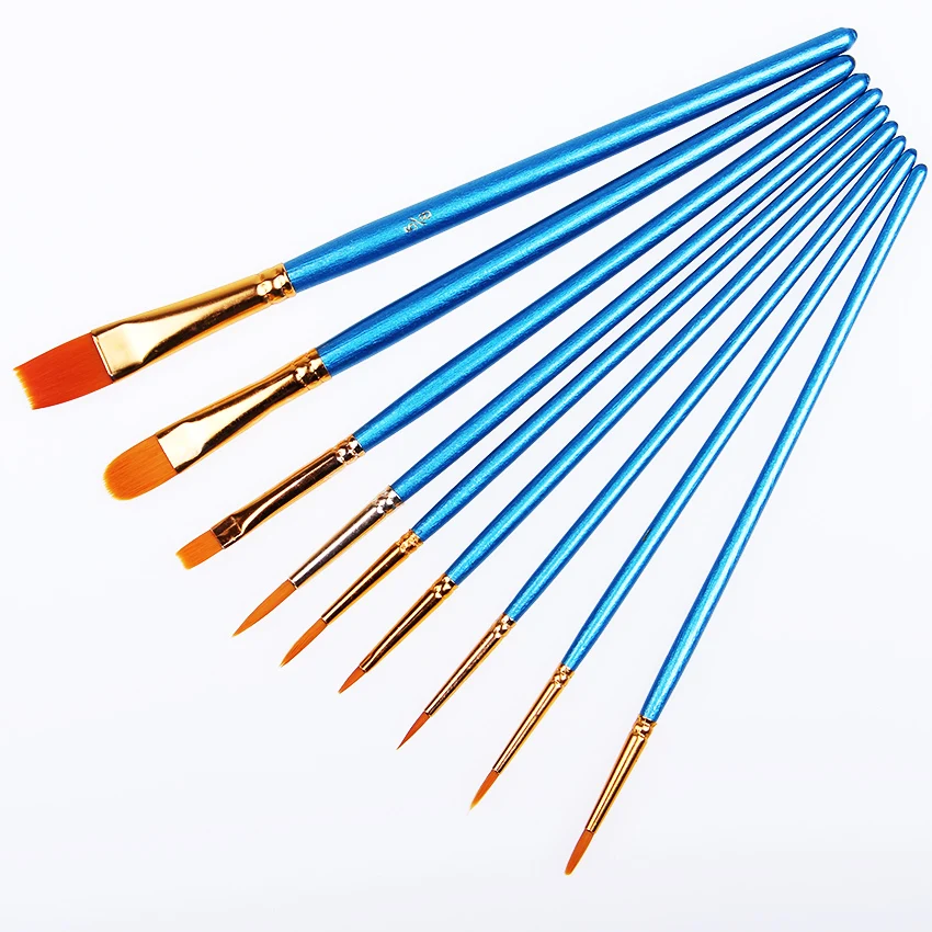 Goedkoop 10 stks set Aquarel Gouache Penselen Verschillende Vorm Ronde Spitse Punt Nylon Haar Schilderij Borstel Set Art Supplies