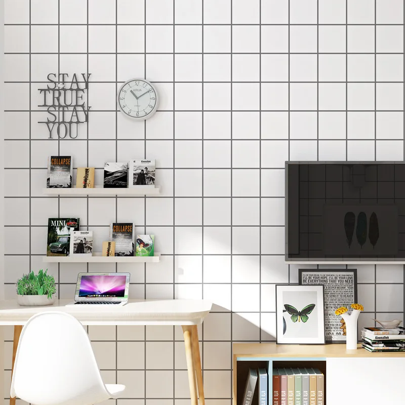 

Black-and-white plaid ins wallpaper modern minimalist living room background wall clothing store wallpaper non-woven