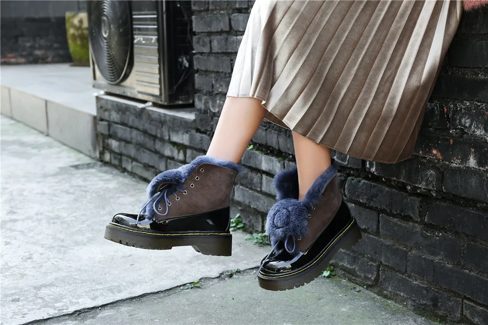 Mcacchi/Модная женская обувь на меху смешанных цветов зимние ботинки на среднем квадратном каблуке и платформе Теплые ботильоны из натуральной кожи на меху