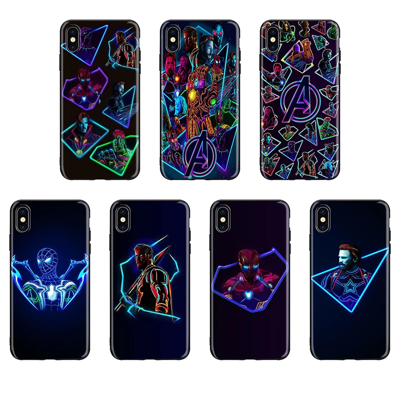 

Marvel Spiderman Superheroes Iron Man Logo The Avengers Endgame Phone Case for iPhone 8 7 6 6S Plus X 5 5S SE XS XR max