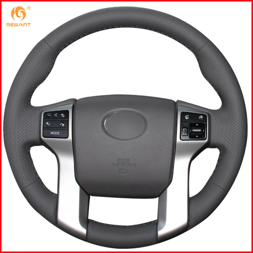 MEWANT Dark Gray Genuine Leather Steering Wheel Cover for Toyota Land