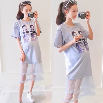 

2019 Maternity Summer new Korean fashion mesh loose cotton and linen long pregnant women dress pregnancy clothes vestidos
