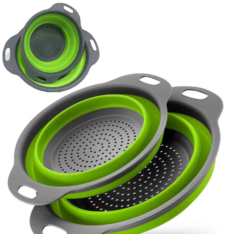 

Collapsible Colanders with Handles (2 Pc. Set) Round Kitchen Sink Strainers Heat-Resistant Silicone Stackable Space-Saving Round