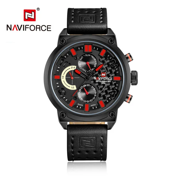 Топ люксовый бренд NAVIFORCE мужские часы модные повседневные кварцевые наручные часы с календарем водонепроницаемые часы мужские часы 9068 - Цвет: black red