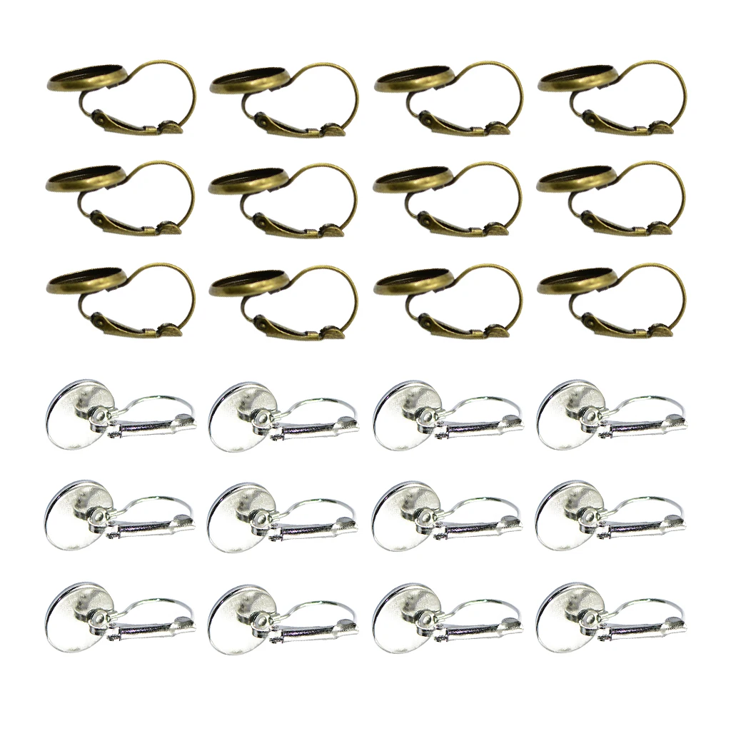 24 Pieces Earring Ear Wire Hook Findings Cabochon Setting Disc Round DIY Jewelry