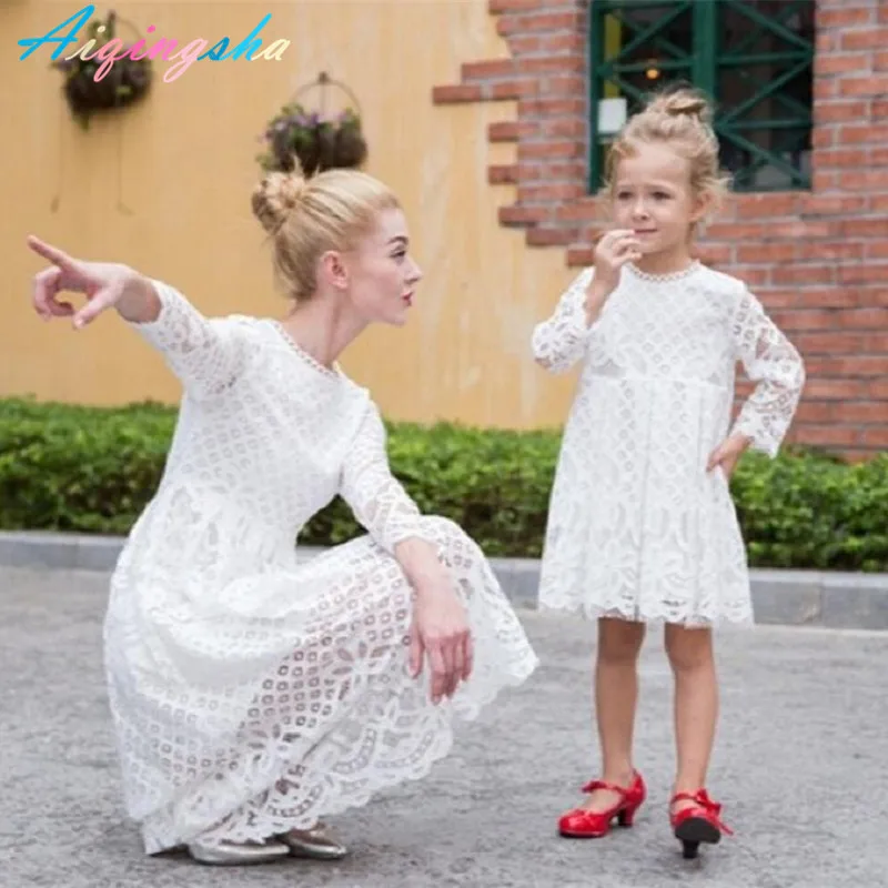 Goede Moeder Dochter Jurken Kant Wit Prinses Tutu Trouwjurk Avondfeest Kleding Lente Moeder en Dochter Kleding Outfits