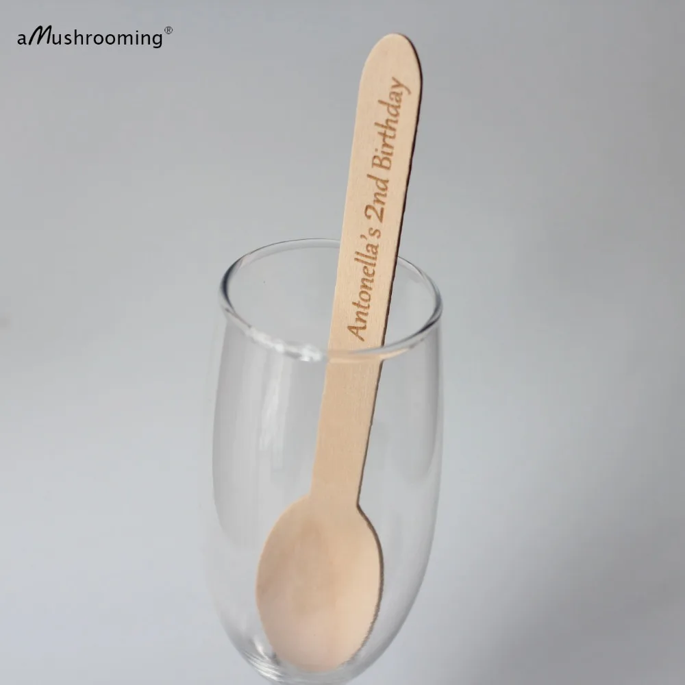 

Large Disposable Spoons 6.5" 16cm long Personalized Name 25 WOODEN SPOONS Customized Cutlery | Earth Friendly | 2nd Birthday