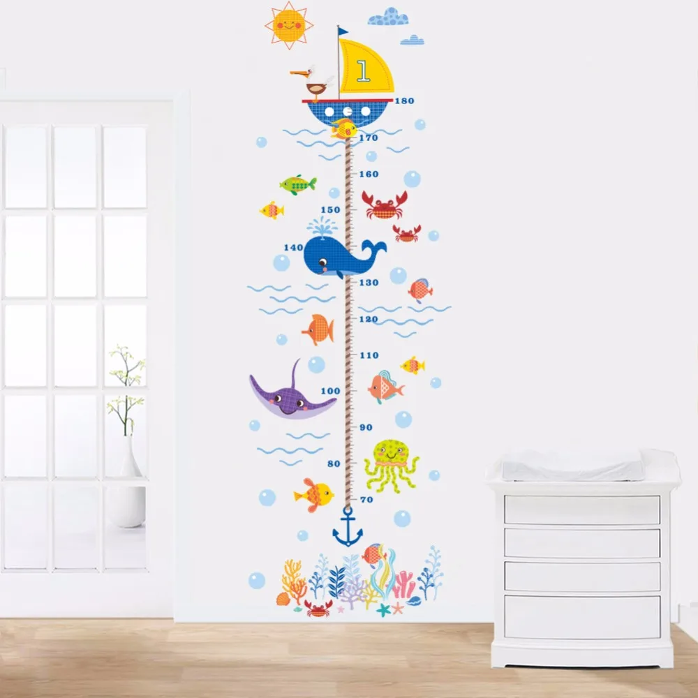 Removable Height Chart Measure Wall Sticker Decal for Kids Baby Room Ocean New 