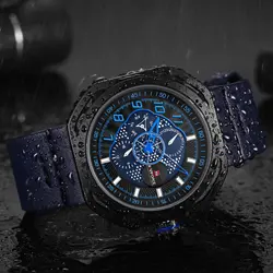 NAVIFORCE мужские часы в стиле милитари Синий кожаный ремешок кварцевые мужские часы хронограф спортивные часы водонепроницаемые Роскошные
