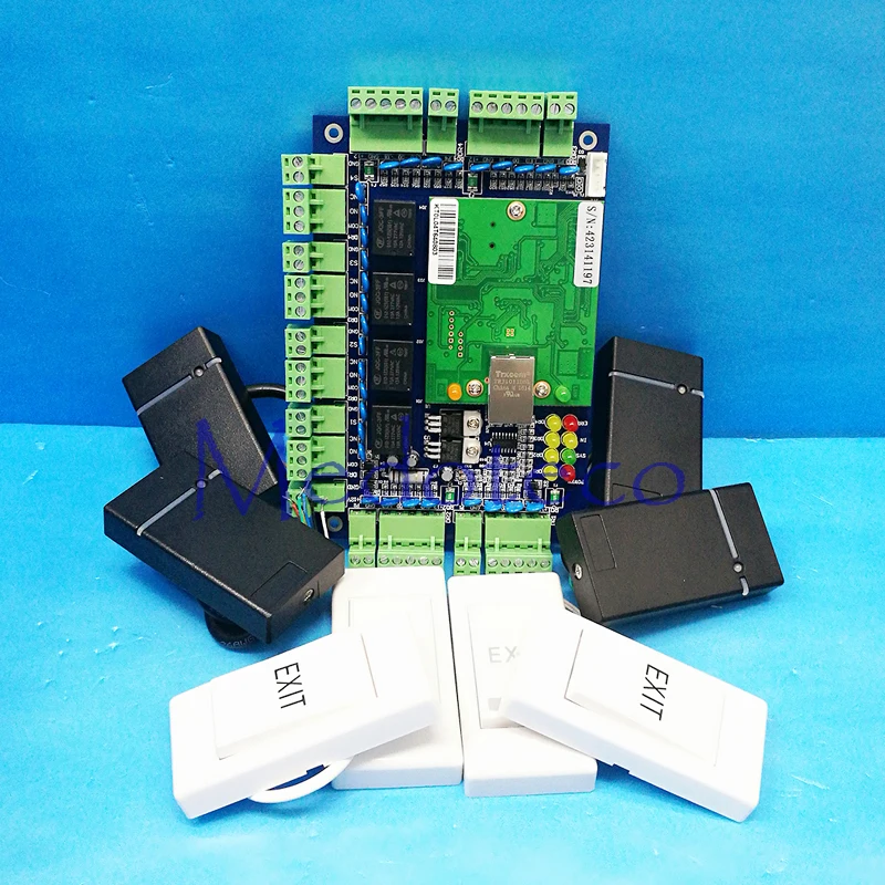 Four-door One-Way Access Control Panel+4 PCS RFID Reader + 4 PCS exit button rfid Access Control System L04