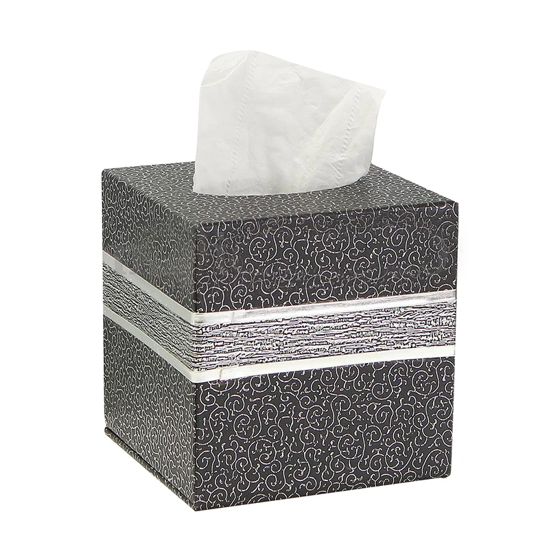 

HOT Square Leather Home Room Car Hotel Tissue Box Cover Paper Napkin Holder Case Silver clouds