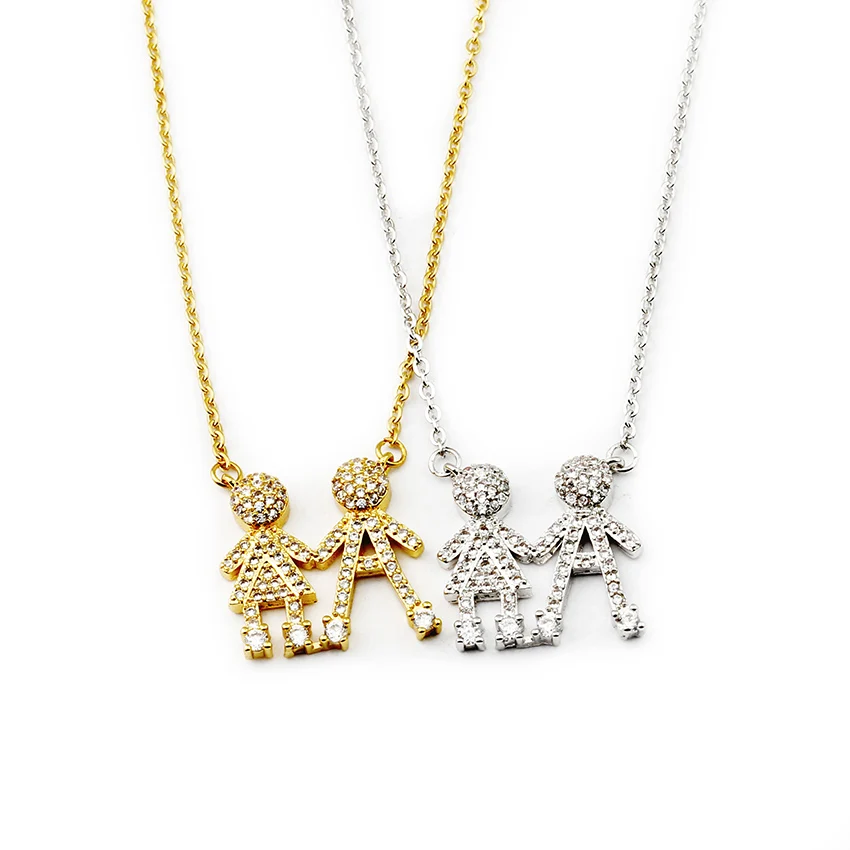 Wholesale 10pcs/lot Couple CZ Boy Girl Pendant Necklace Gold Color