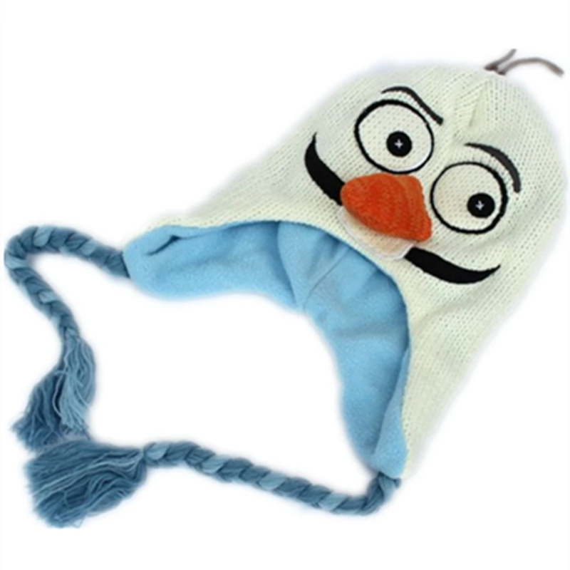 

Cartoon snowman Olaf Princess Elsa Anna Plush Cotton knitting Warm Soft Winter hat Kid baby Cosplay Caps Fleece Lining Beanies