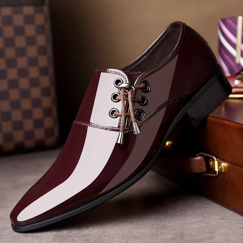 

Formal Dress Pointed Leather Shoes Men's Business Casual Shoes British Style Fashion Stylist Patent Leather Bright Men Oxfords