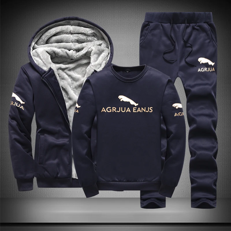 

Warm Sport Suit Men 3 Pieces/Set Winter Sportsuit 2019 New Thermal Hoodies Sets Fleece Tracksuit Windproof Gym Run Sportswear
