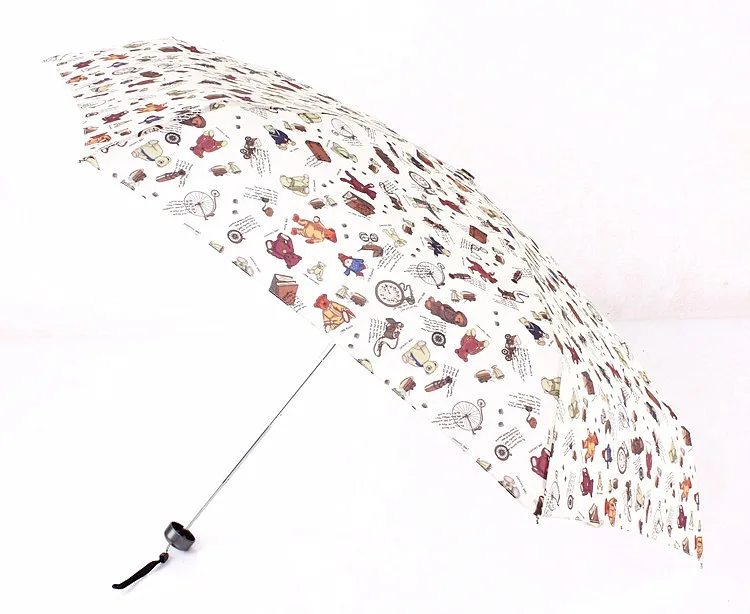FGHGF Cute Small Cartoon Light Creative 5 Folding Pockets Umbrella Kids Toys Rain Women Cute Grid Little Bear Beach Parasol