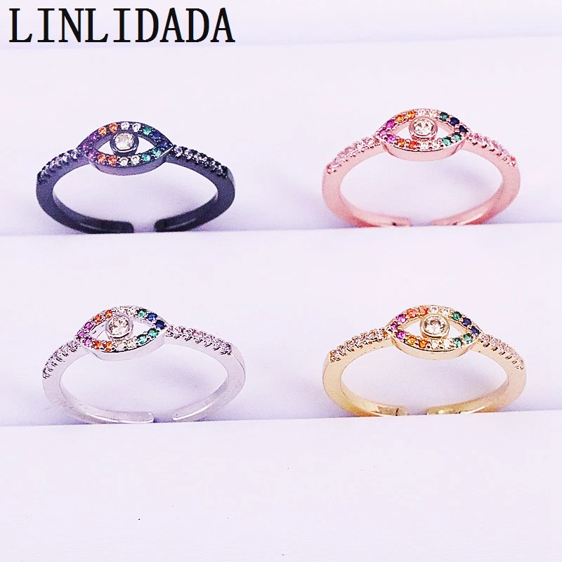 

12Pcs NEW arrived Mix Color Cubic Zirconia micro pave Eye Fashion Rings for woman gifts