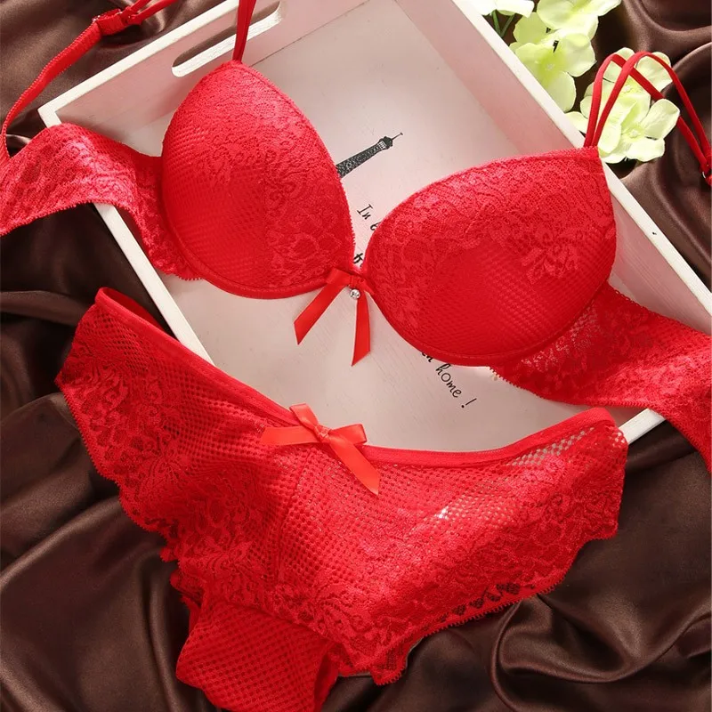 lace bra panty set Fashion fashion lace sexy thin deep V-neck push up underwear hot-selling vintage solid color bra set bralette sets