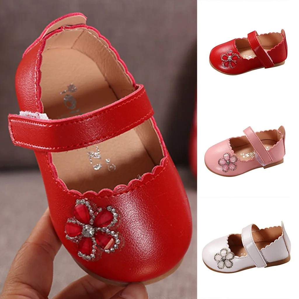 

Infant Princess Kids Leather Shoes For Girls Flower Baby shoes girls Elegant Crystal Flower Single Princess Casual Girls Shoes